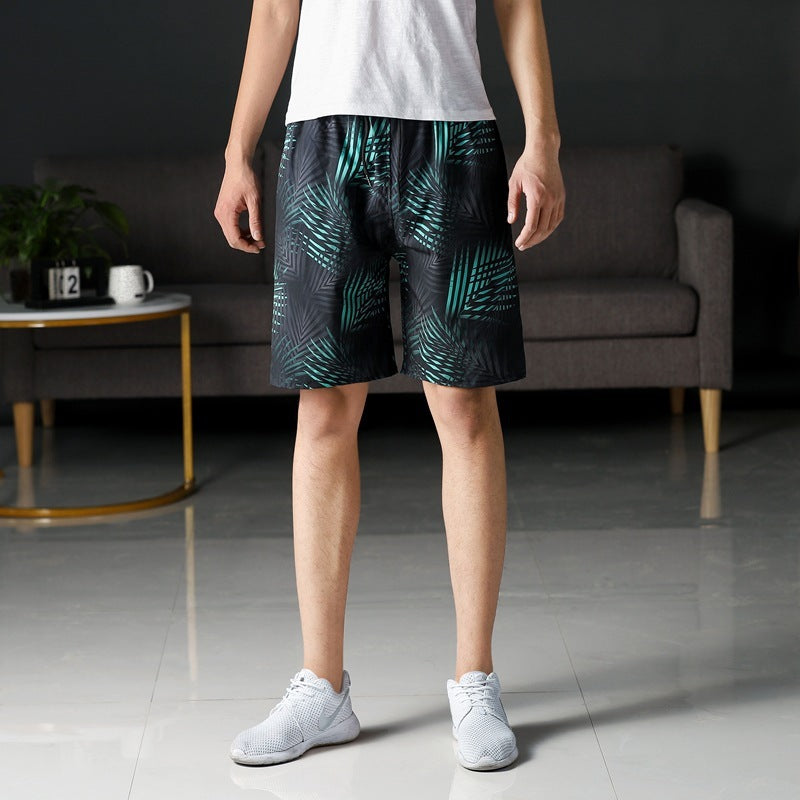 Summer Beach Pants Men's Loose Casual Fifth Pants Ice Silk High Elasticity Quick-drying