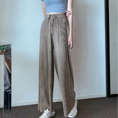 Loose Straight Pleated Ice Silk Leggings Draped Pants Thin High Waist