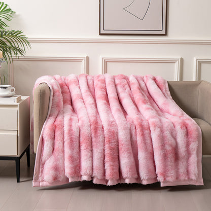 Autumn And Winter Thickening Nap Tie-dyed Double-sided Imitation Rabbit Fur Blanket