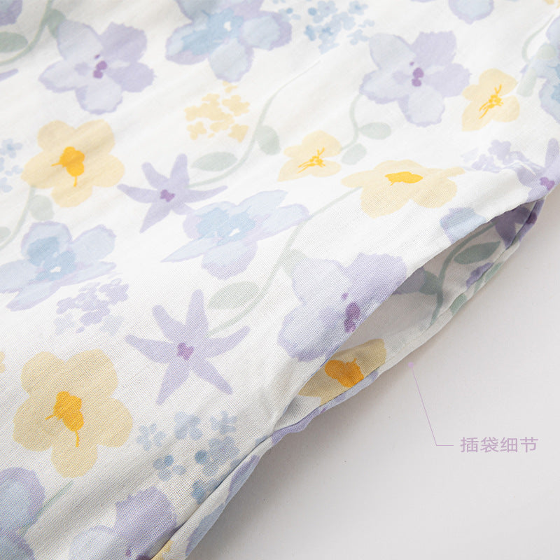 Women's Outdoor Nightdress For Spring And Summer Cotton Print Short Sleeve