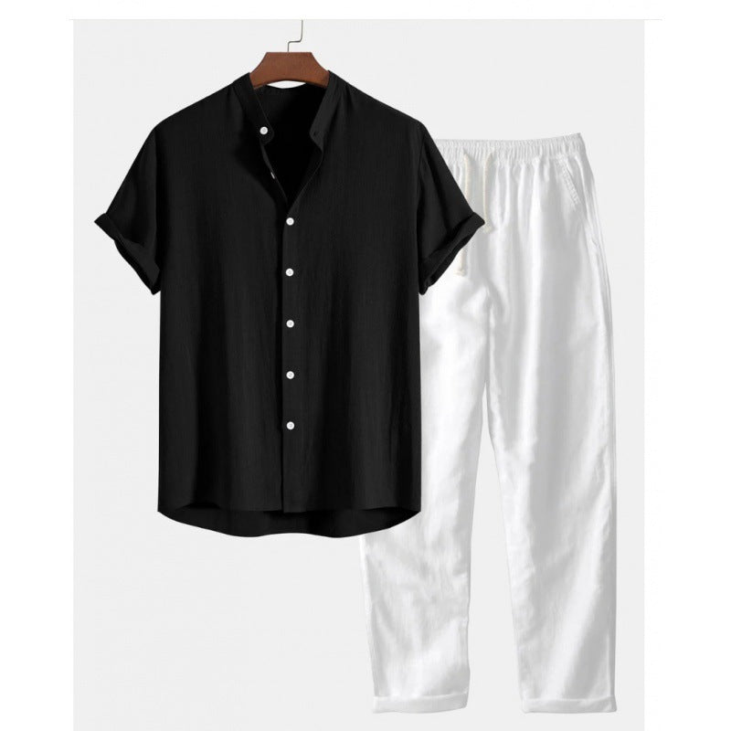 Men's Casual Loose Short Sleeve Shirt Casual Pants Suit