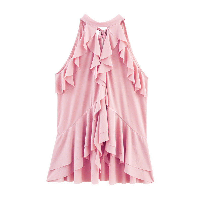 Women's Fashion Laminated Decoration Hanging Collar Top