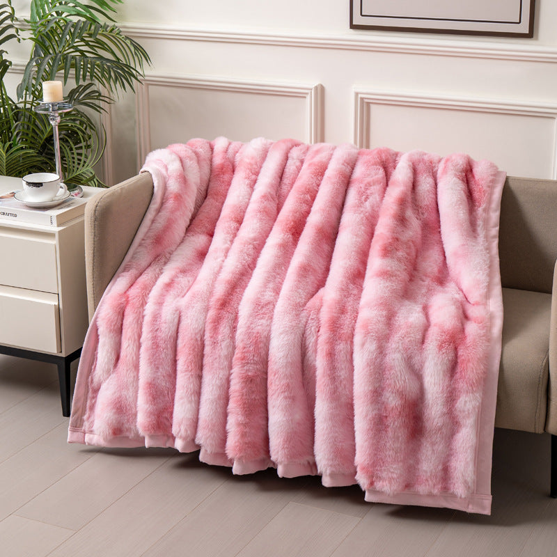 Autumn And Winter Thickening Nap Tie-dyed Double-sided Imitation Rabbit Fur Blanket