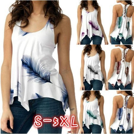 Women's Backless Lace-up Leaf Print Top