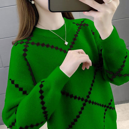 Western Style Loose-fitting Pullover Round-neck Knitted Bottoming Shirt Top