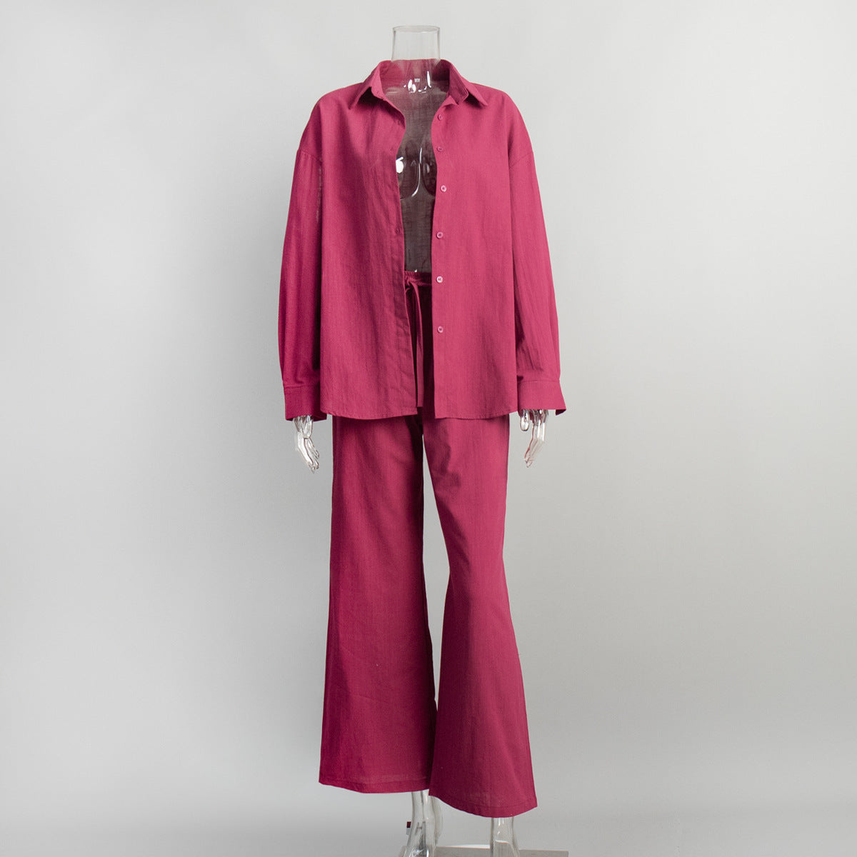 Cotton Shirt Trousers Suit Loose Long Sleeve