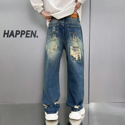 Loose Wide Leg Blue Washed Jeans
