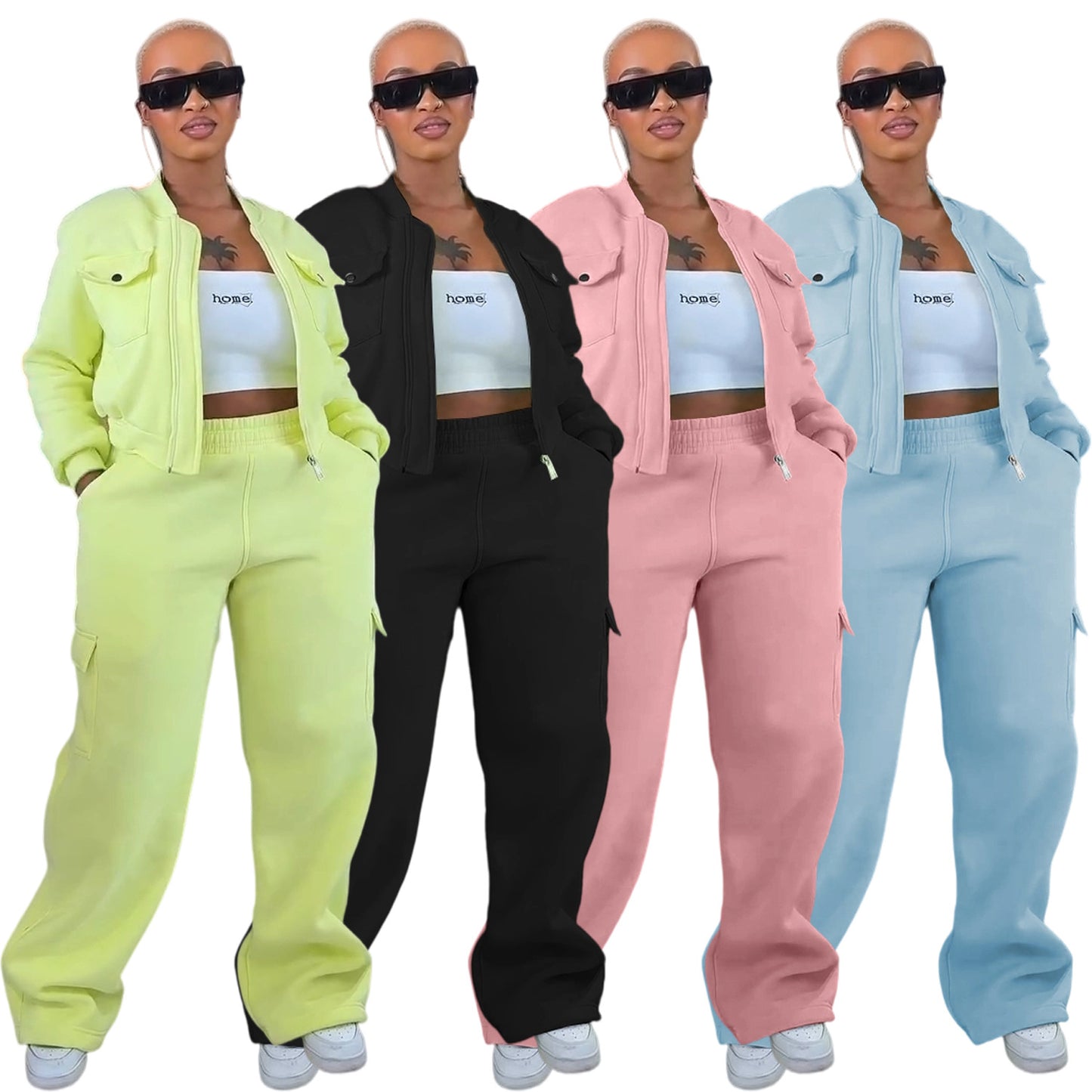 Women's Multi-Pocket Pants Sports Leisure Suit
