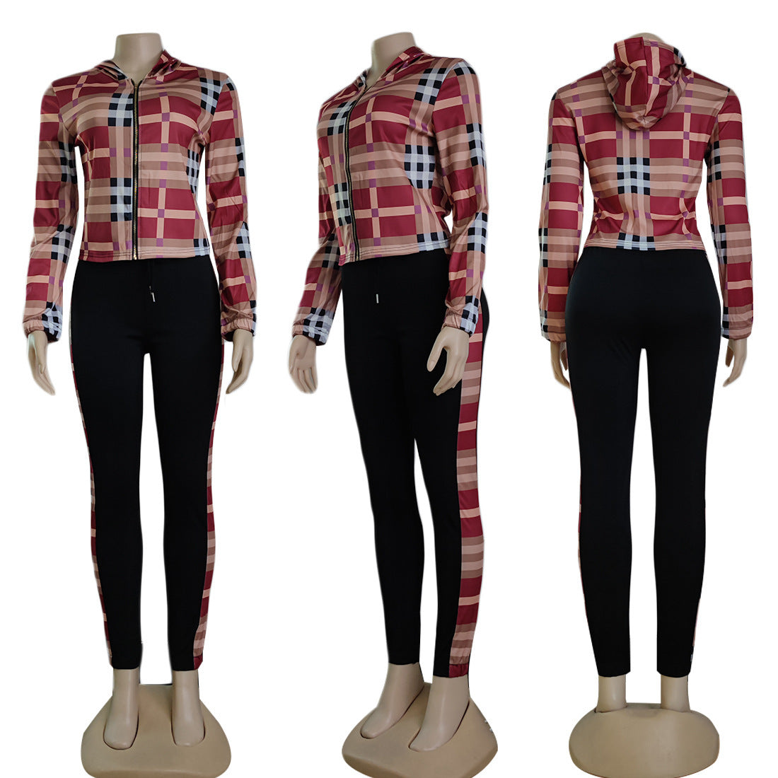 Women's Plaid Fashion Printing Casual Two-piece Suit