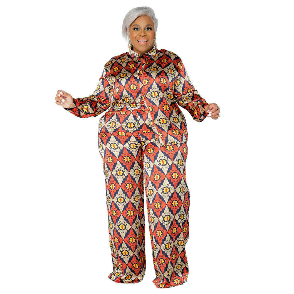 Printed Cardigan Long Sleeve Loose Trousers Fashion Printed Casual Suit Women