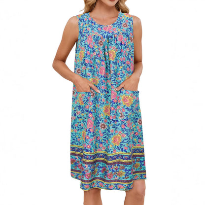 Vest Floral Pocket Dress Light Green Flower