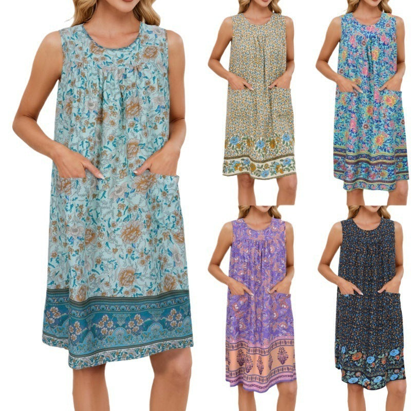 Vest Floral Pocket Dress Light Green Flower