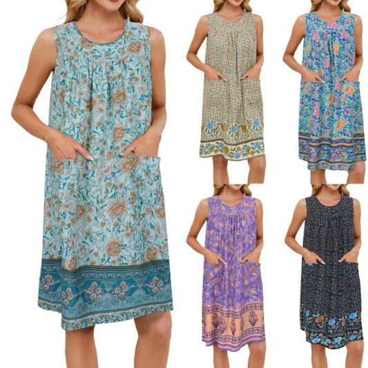 Vest Floral Pocket Dress Light Green Flower