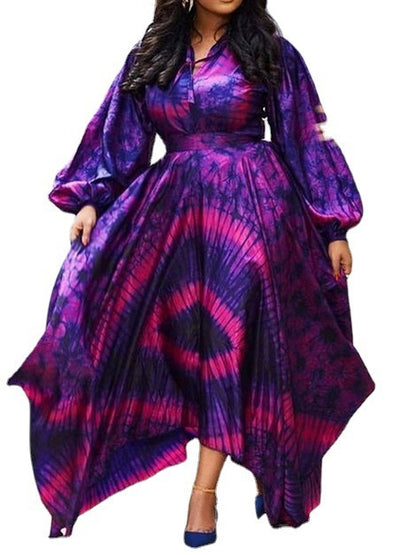 Women's Graceful And Fashionable Printed Loose Puff Sleeves Dress