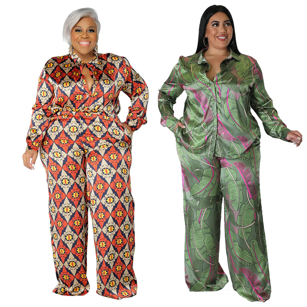 Printed Cardigan Long Sleeve Loose Trousers Fashion Printed Casual Suit Women