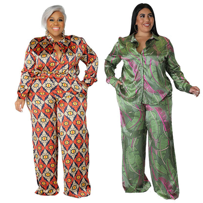 Printed Cardigan Long Sleeve Loose Trousers Fashion Printed Casual Suit Women