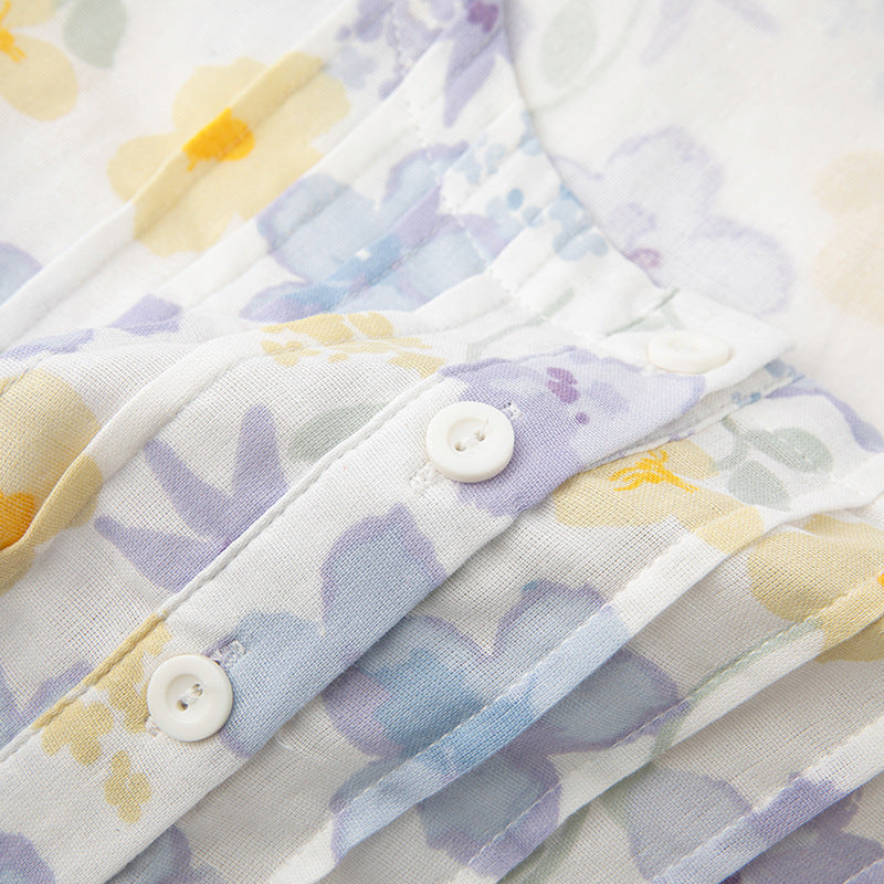 Women's Outdoor Nightdress For Spring And Summer Cotton Print Short Sleeve