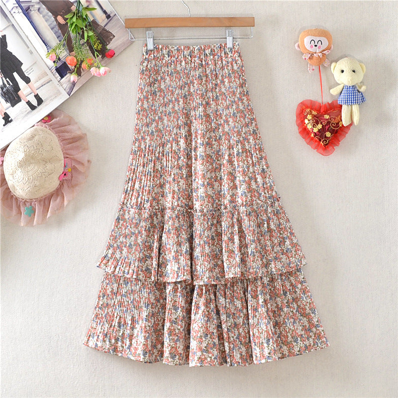 Little Daisy Skirt Women's Mid-length Floral Chiffon Skirt Cake Skirt