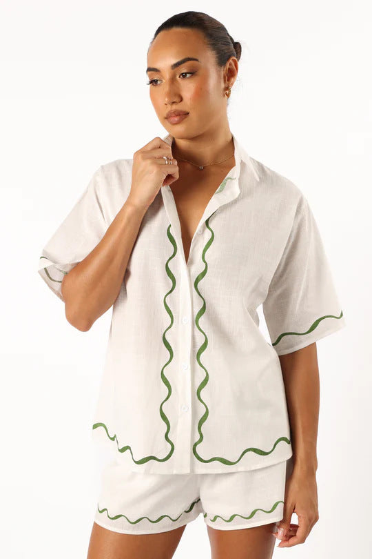 Fashion Women's Printed Loose Shirt Shorts Suit