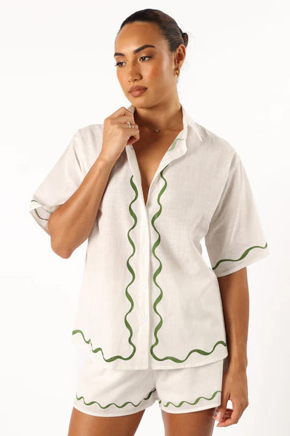 Fashion Women's Printed Loose Shirt Shorts Suit