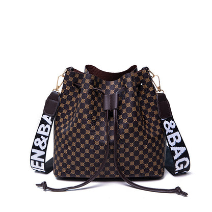 Printed Bucket Bag PU Multi Layer Soft Leather Women's Fashion Simple Shoulder Bag Fashion Women's Crossbody Bag