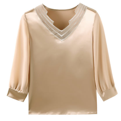 Satin V-neck All-match Slimming Small Shirt Blouse
