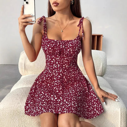 Summer French Floral Strap Dress Skirt