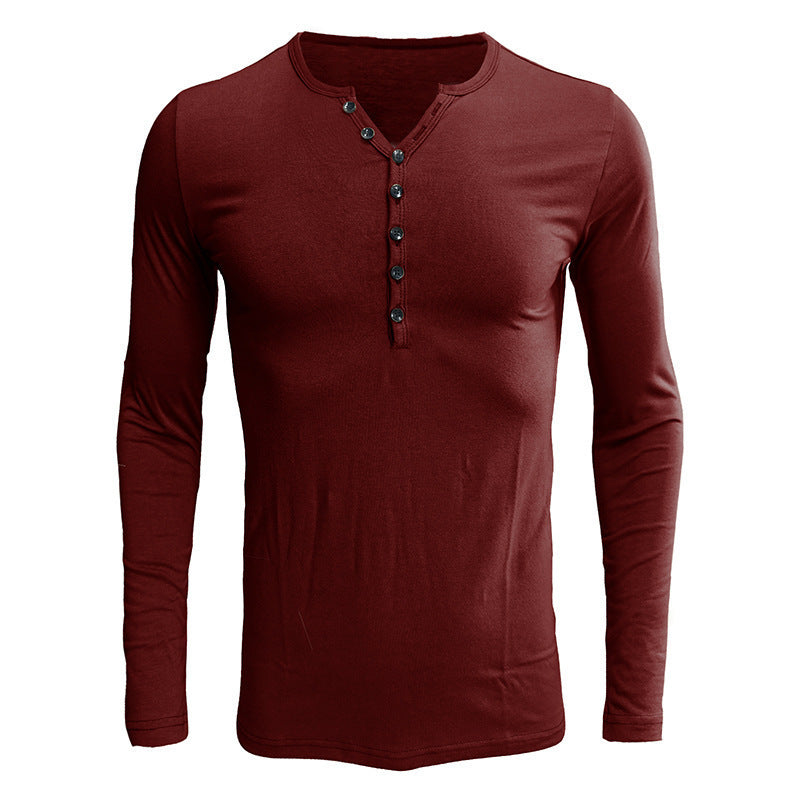 European And American Men's T-shirt Long Sleeved Men's Base Shirt Men's Henry Shirt