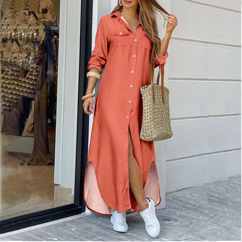 Long Shirt Dress With Irregular Hem With Positioning Printing