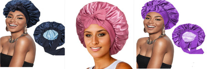 Double-layer Satin Ribbon Round Cap Bow Artificial Silk Beauty Hair Care Wide-brimmed Hat