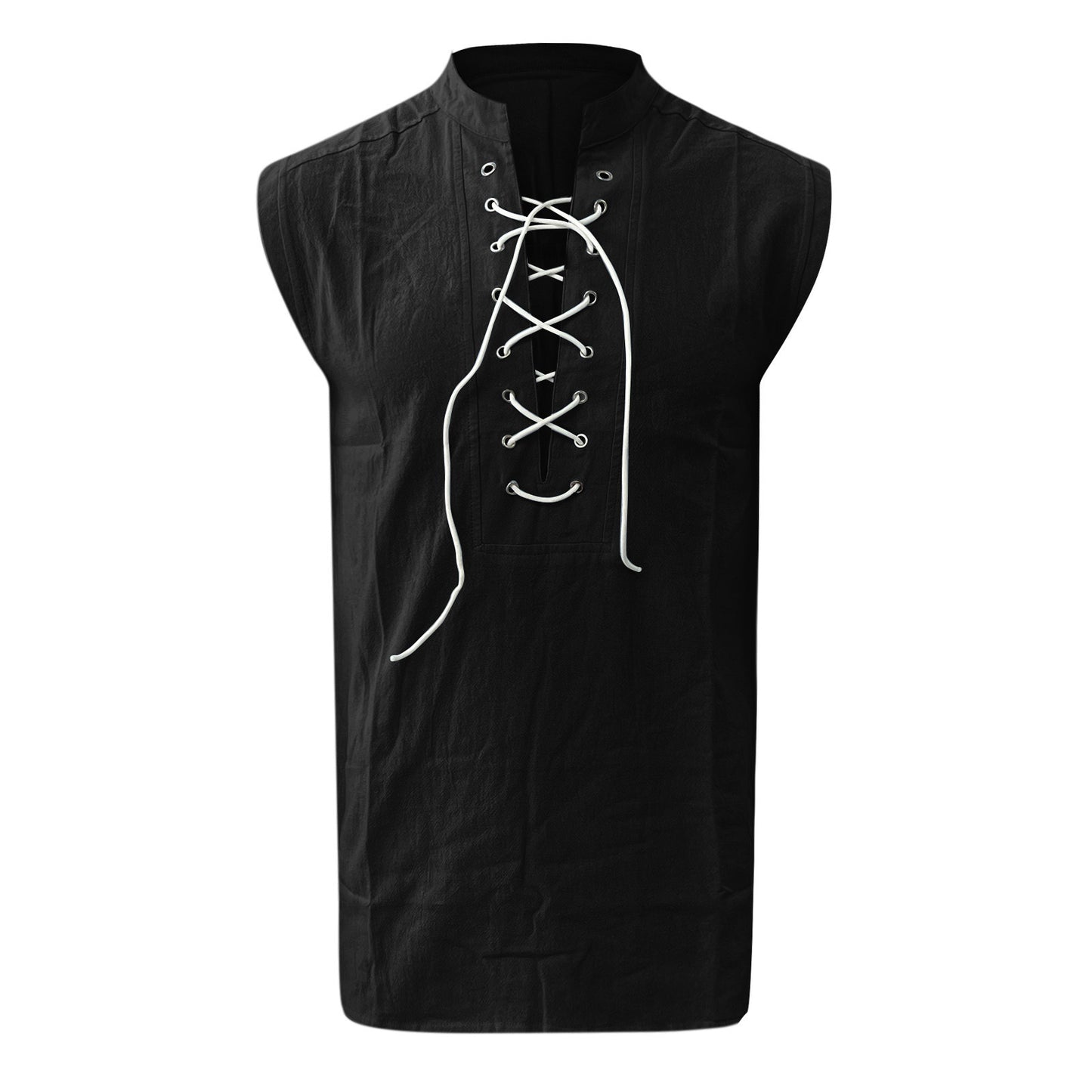 Tie Sleeveless Cotton Linen Shirt Slit Tank