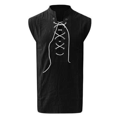 Tie Sleeveless Cotton Linen Shirt Slit Tank