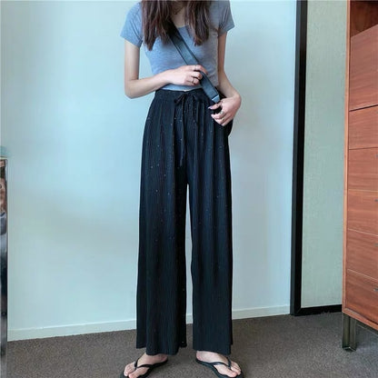 Loose Straight Pleated Ice Silk Leggings Draped Pants Thin High Waist