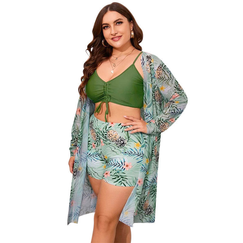 Women's Printed Swimsuit With Shoulder Straps Three-piece Set