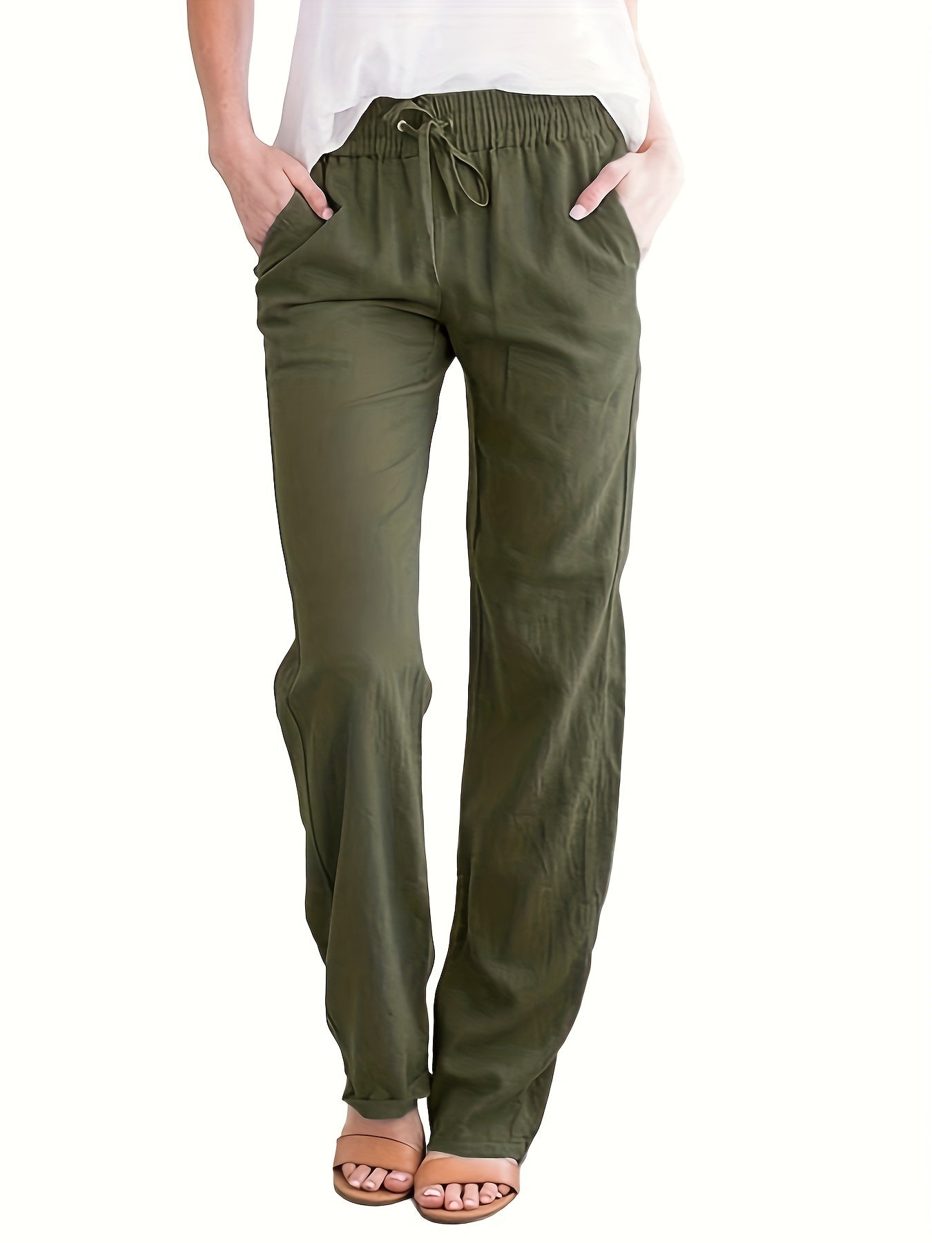 Women's Solid Color Loose Elastic Waist Casual Trousers