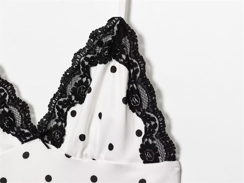 Polka Dot Elegant Slim Fit V-neck Strap Long Dress