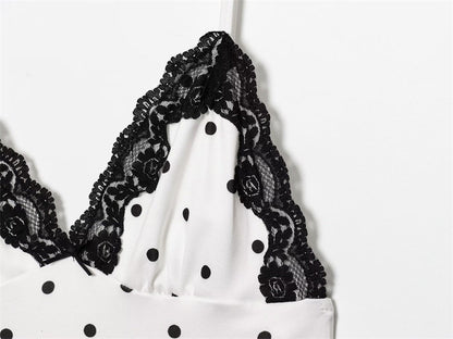 Polka Dot Elegant Slim Fit V-neck Strap Long Dress