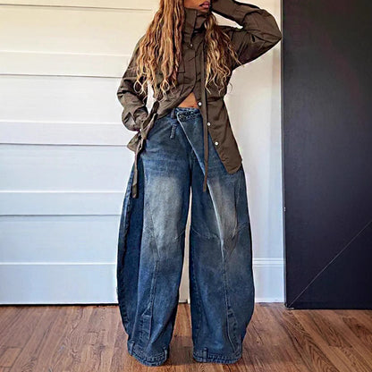 Retro Worn Looking Washed-out Reverse Waist Women's Jeans