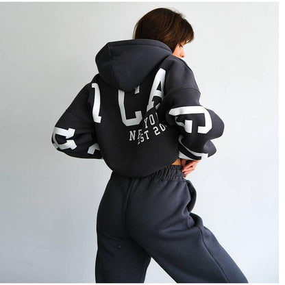 Loose Floral Print Long Sleeve Pullover Pants Two-piece Set