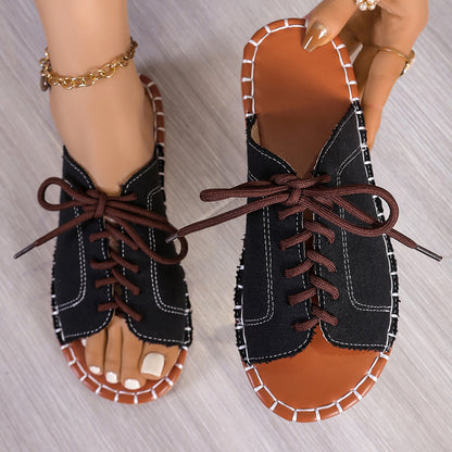 Plus Size Slippers Women's Lace-up Fish Mouth