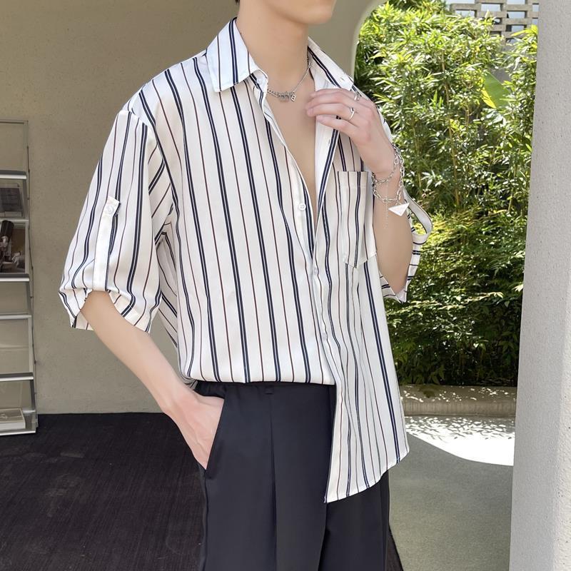 Striped Short-sleeved Shirt Ice Silk