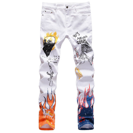 Color Print Black White Trousers Skull Graffiti