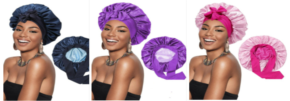 Double-layer Satin Ribbon Round Cap Bow Artificial Silk Beauty Hair Care Wide-brimmed Hat