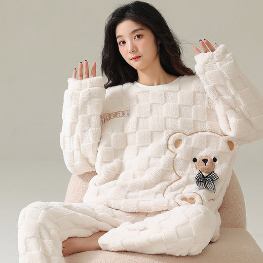 Cartoon Coral Fleece Pajamas Women's Pullover Long-sleeved Thickened Warm