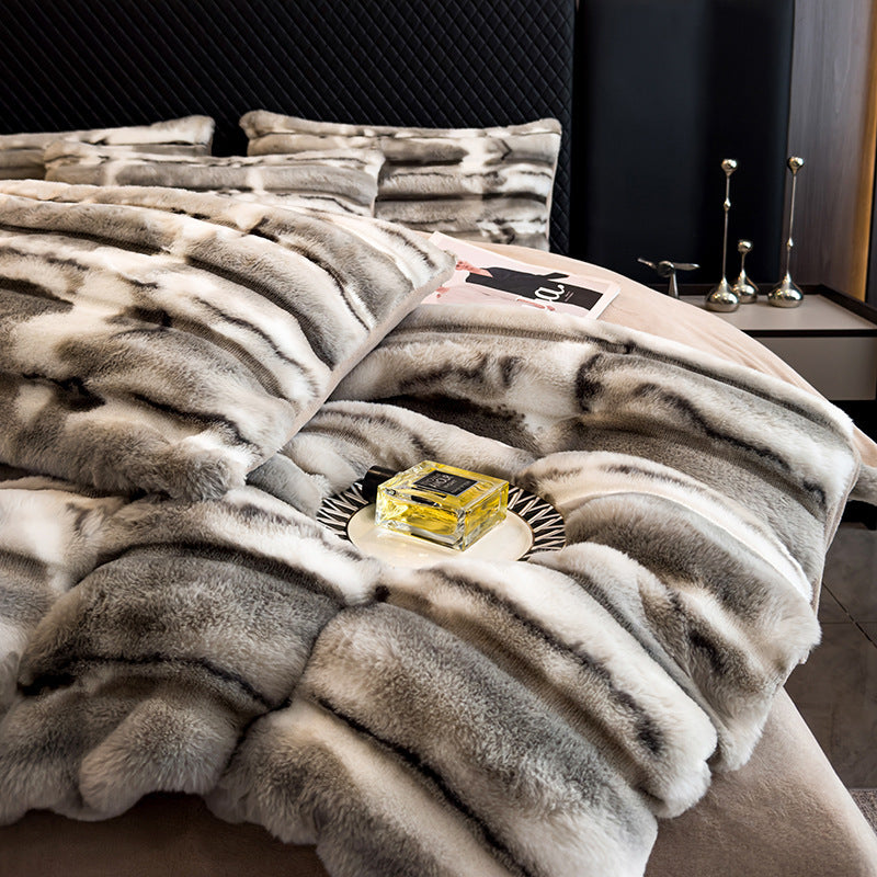 Winter Thickened Rabbit Plush Four-piece Milk Coral Velvet