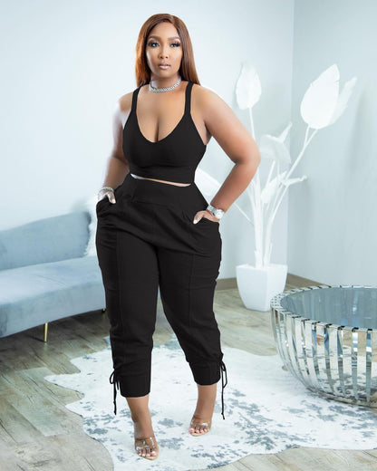 Women's Fashion Camisole Solid Color Pants Casual Set