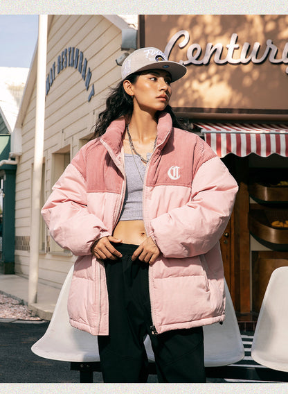 Men's Winter Corduroy Stitching Embroidery Cotton-padded Coat