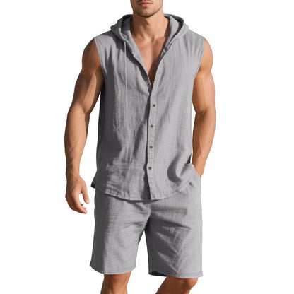 Sleeveless Shirt Shorts Suit Men