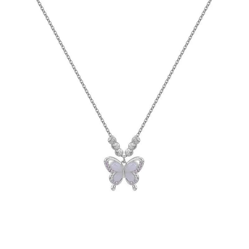 Women's Square Line Opal Butterfly Necklace