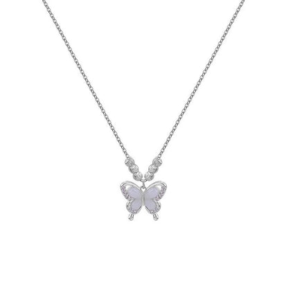 Women's Square Line Opal Butterfly Necklace